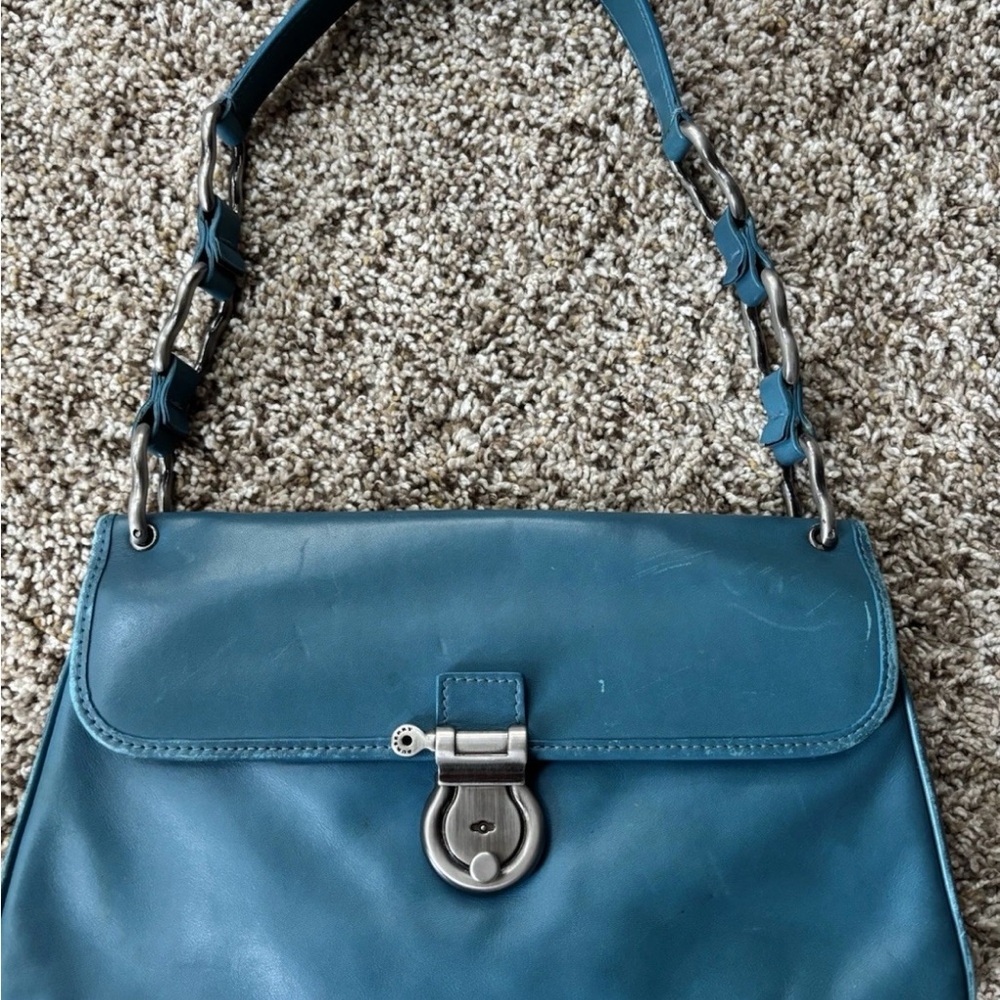 Vintage Burberry Teal Leather Shoulder Bag